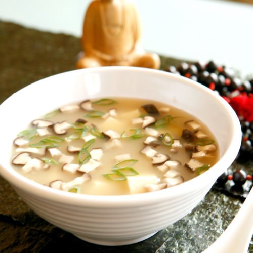 Japanese Miso Soup with Scallions, Mushrooms & Organic Tofu