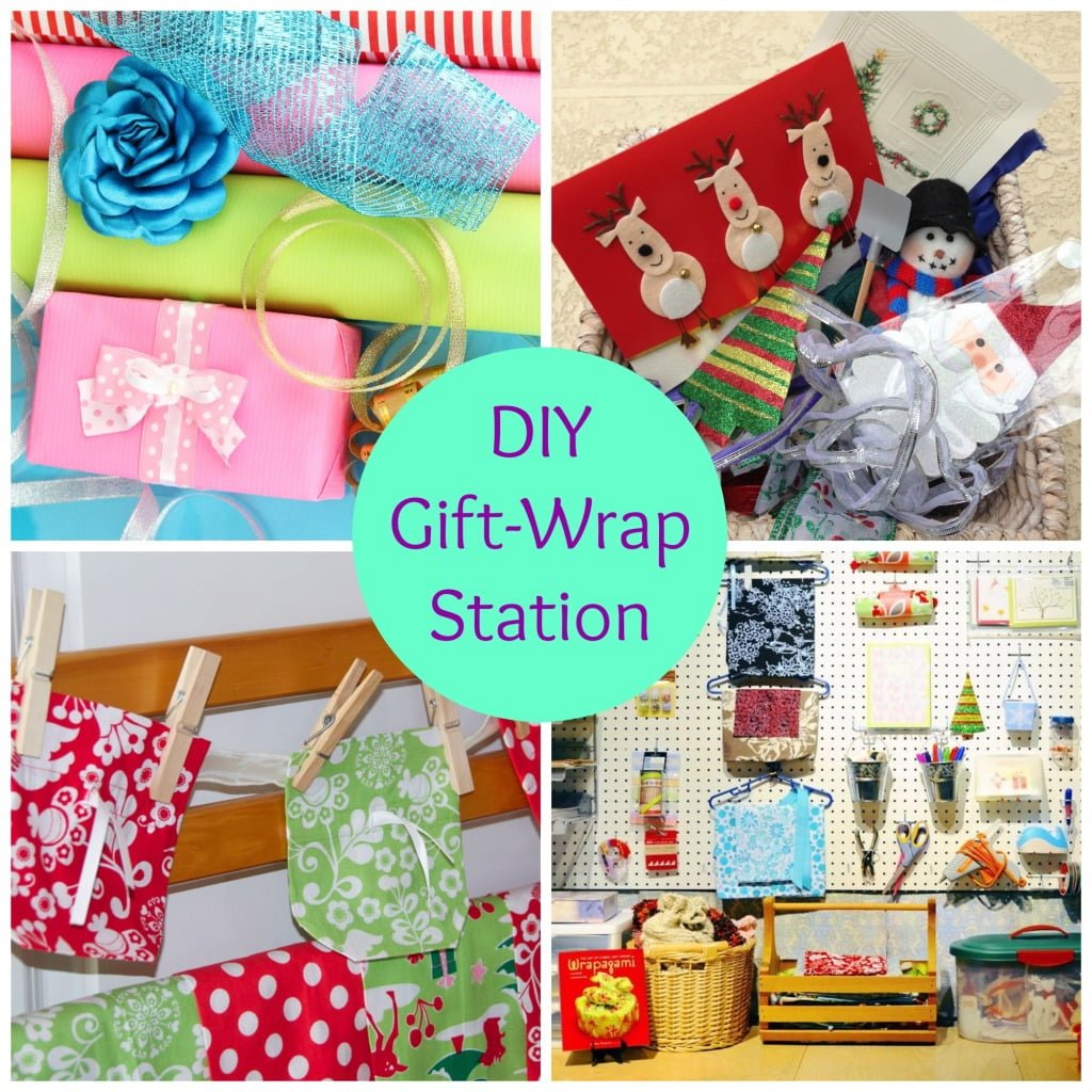 How to organize your gift bags (paper or fabric), wrapping paper, and other items that might be handy to embellish a gift.