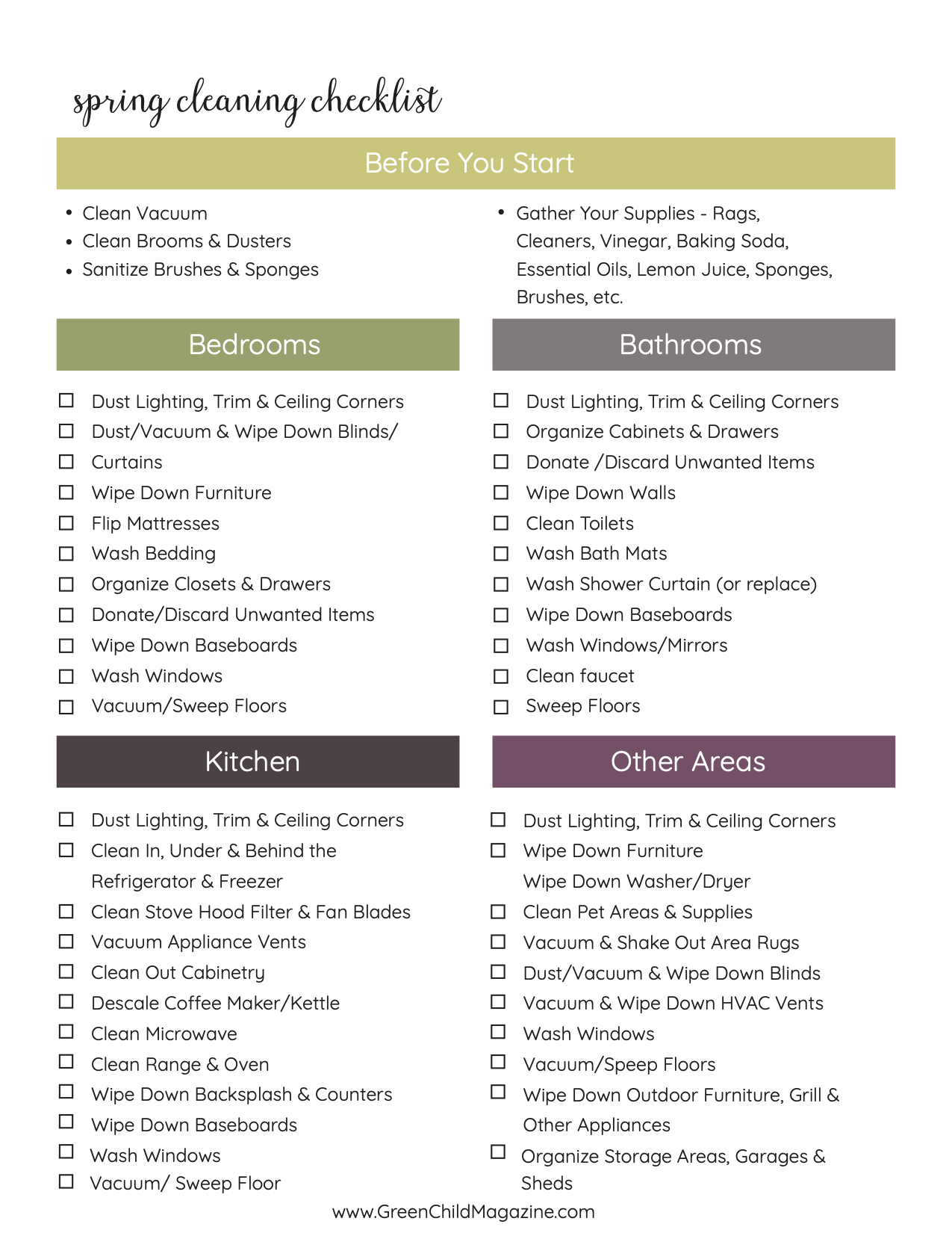 Printable Green Cleaning Checklist